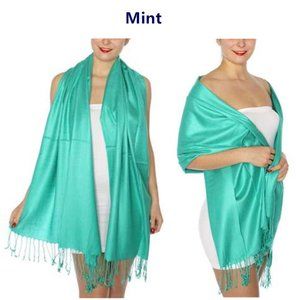 Pashmina Style Wrap Scarf Shawl Cover Fringe Bright Mint Green SALE 2  FOR 15